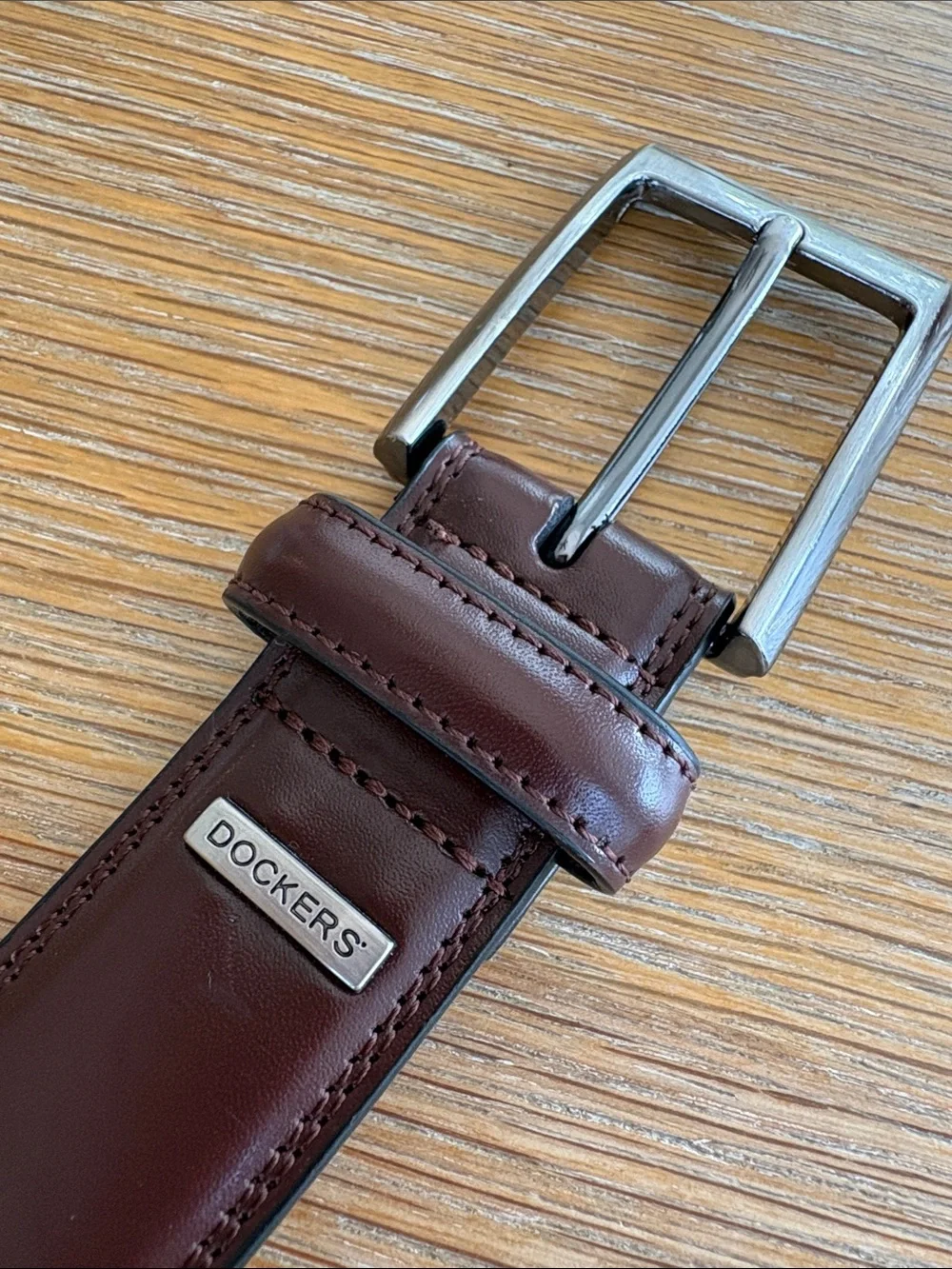 Dockers Men's Dark Brown Leather Belt with Silver Buckle